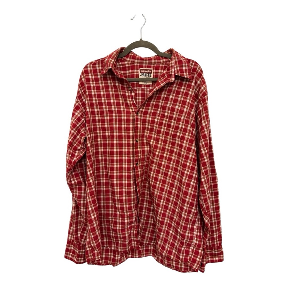 Wranglers Jeans Co Red Plaid Western Cowboy Ranchwear Button Down Shirt XL
